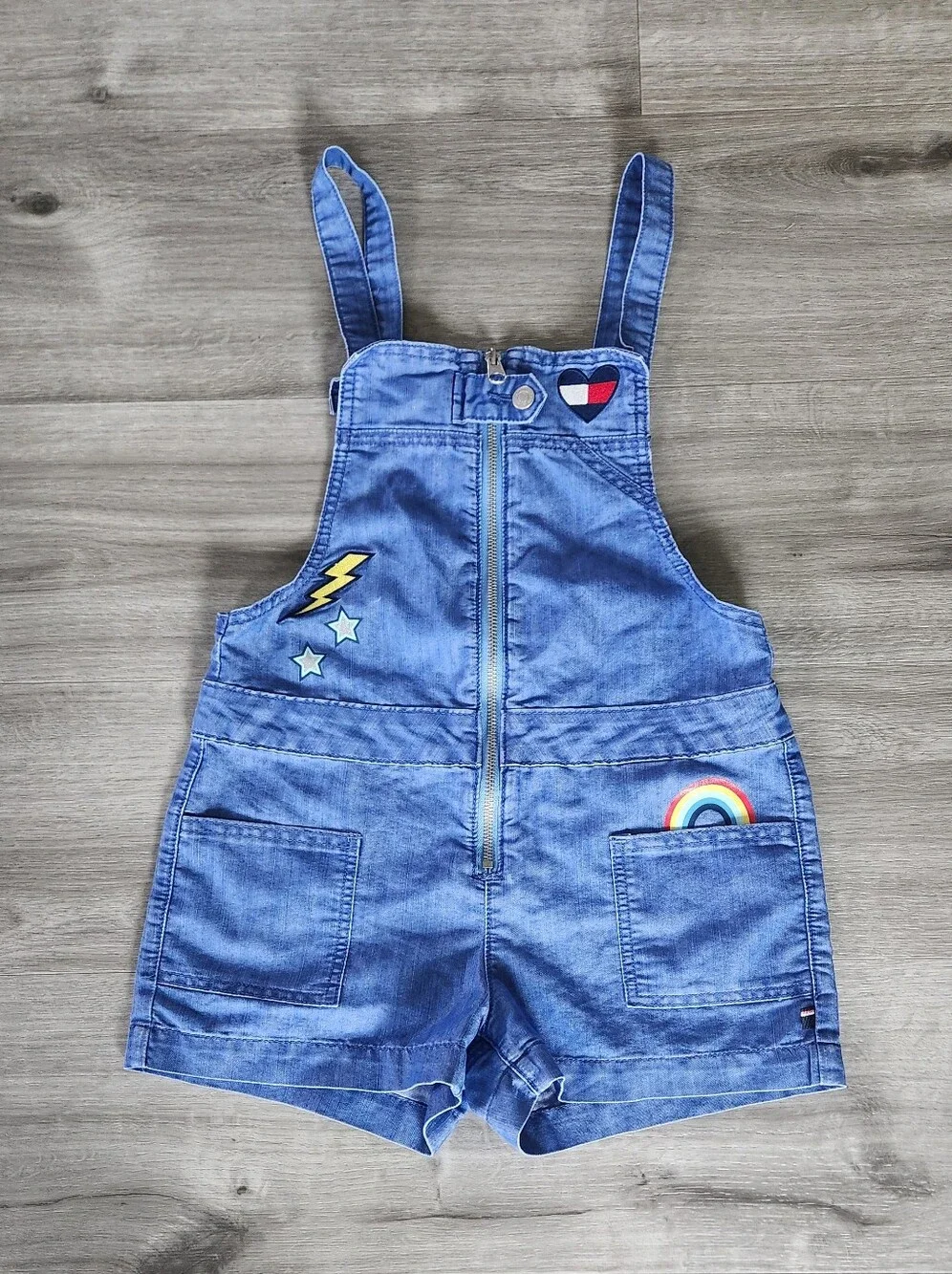 Vintage Tommy Hilfiger Girl’s Chambray Denim Overalls Patchwork Medium 8/10